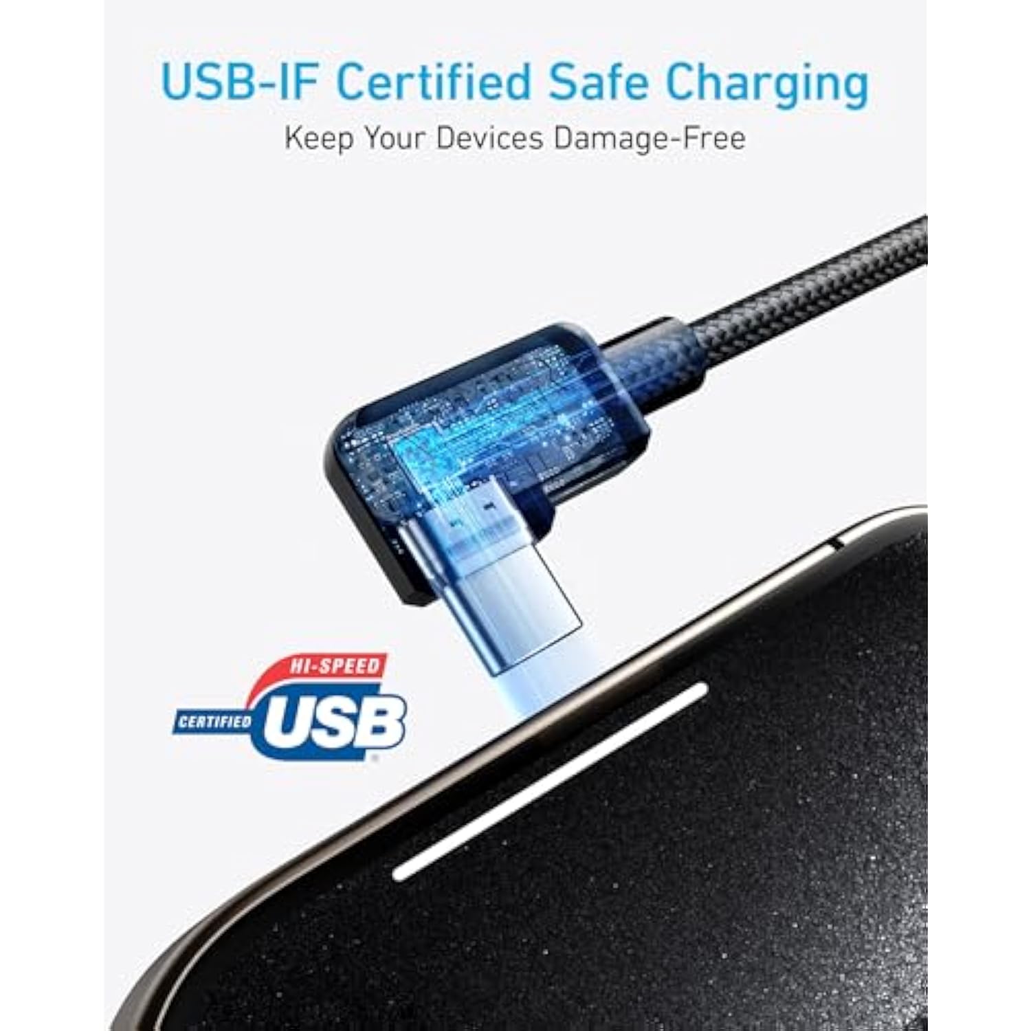 Anker USB C Cable Right Angle, 2-Pack 6 ft USB-A to 90 Degree USB-C Braided Ch