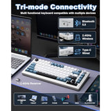 Y75 Wireless Mechanical Keyboard,75% Hot Swappable Custom Keyboard With Knob,Rgb Backlit, Pbt Keycaps,2.4Ghz/Usb-C/Bt5.0 Mechanical Gaming Keyboards(White&Blue,Milk Switch)
