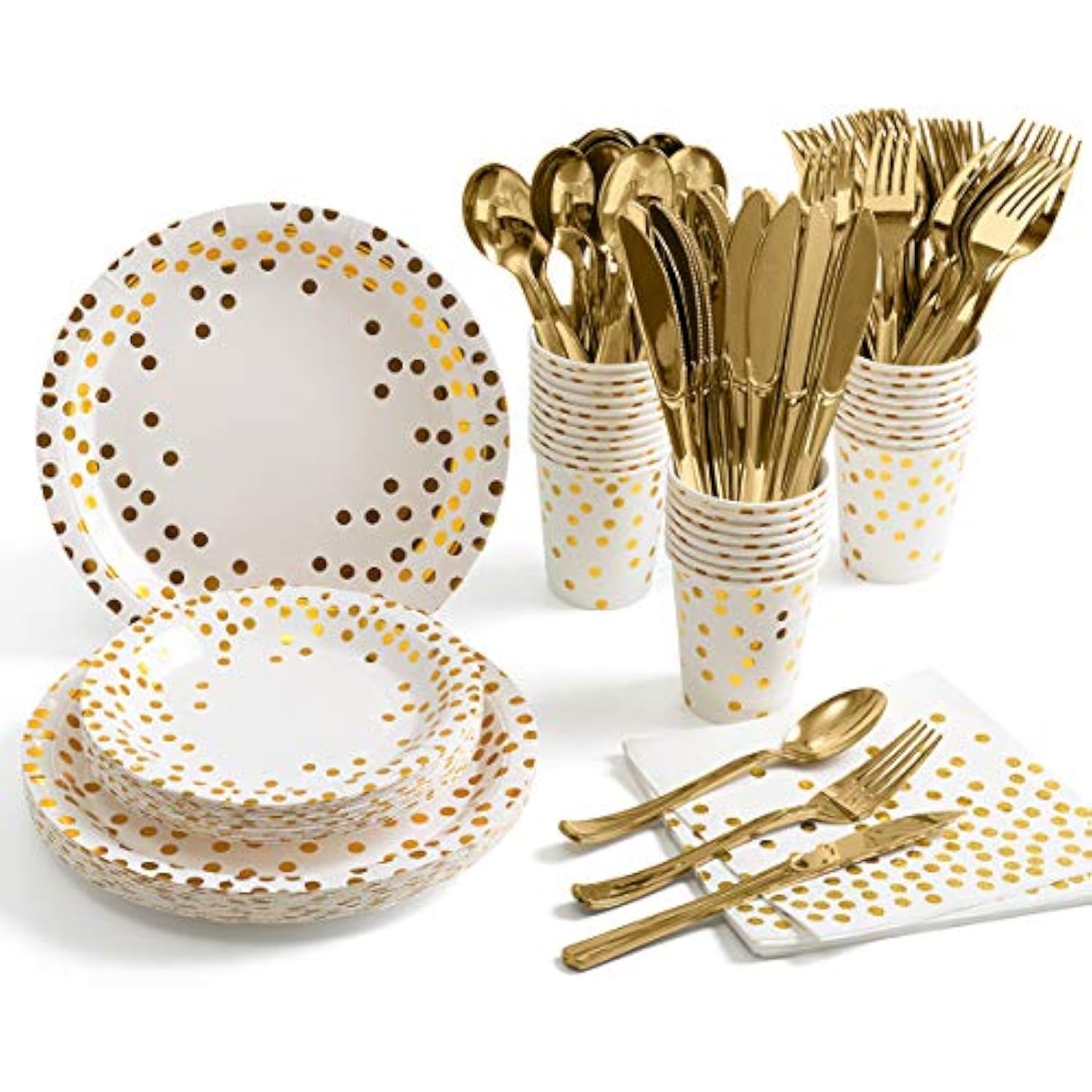 175 Piece Gold Party Supplies Set Serves 25 - Gold Paper Plates Napkins Cups With Gold Plastic Silverware Sets For Wedding Bridal Shower Baby Shower Holiday Parties
