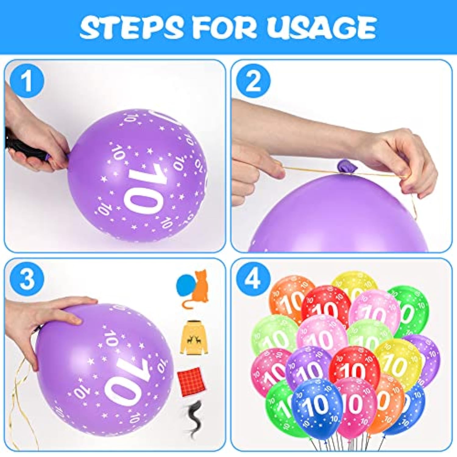 10th Birthday Balloons, 18 Pcs Printed Latex Party Decor for 10-Year Celebrations