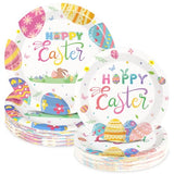 50 Pack Easter Paper Plates Set, Happy Easter Disposable Party Dessert Plates with Colorful Eggs & Bunny Design, Spring Holiday Tableware for Easter Party, Family Gathering & Egg Hunt (7'' + 9'')