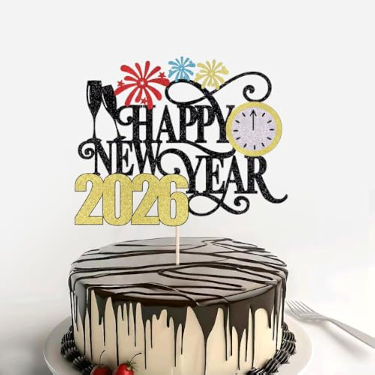 Happy New Year 2026 Cake Topper Winter Holiday Party Decor