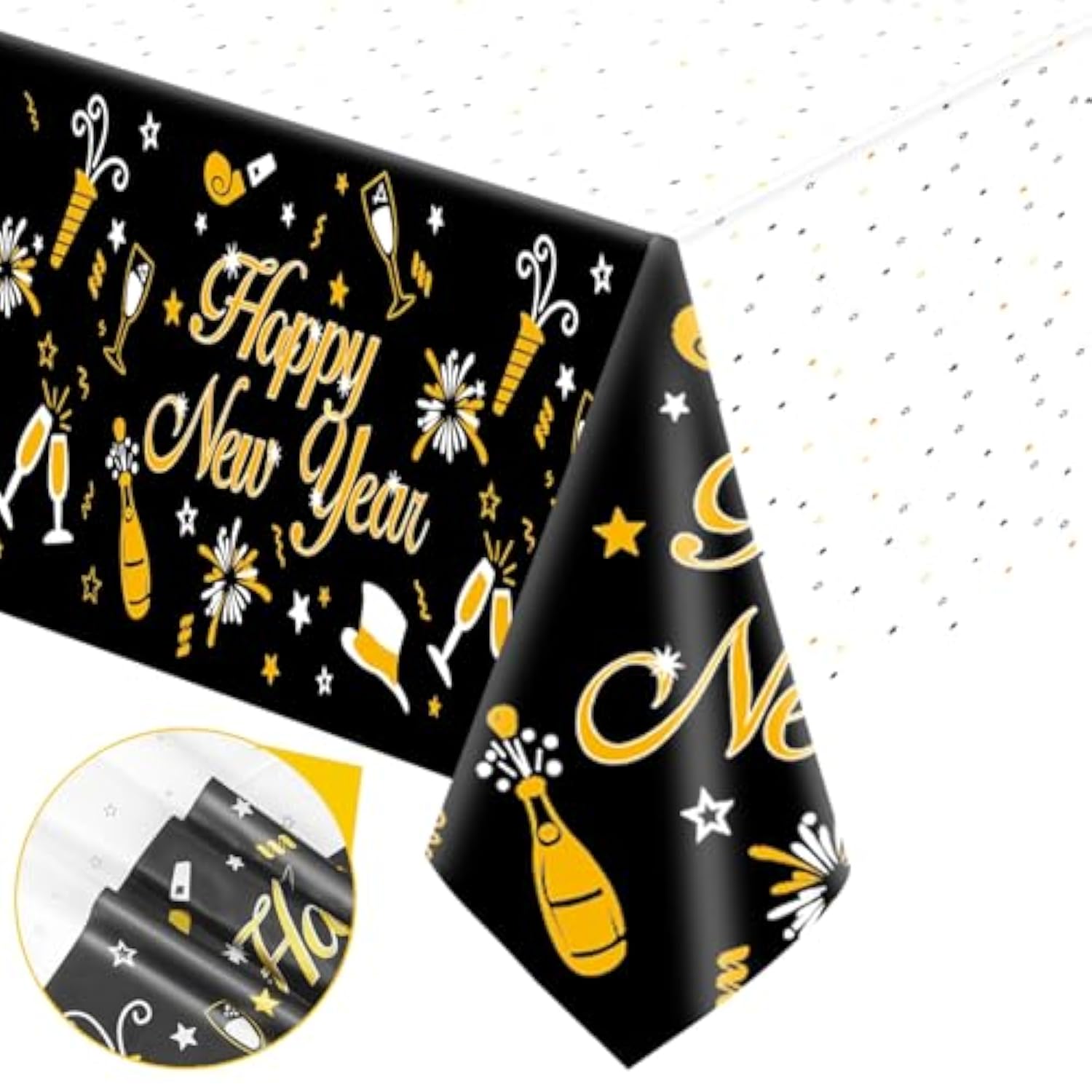 Happy New Year Plastic Table Cloth For Parties, 2026 Disposable Table Cover, Plastic Party Table Clothes Decorations Supplies.(108”L X 54”W)