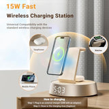7 In 1 Wireless Charging Station, Alarm Clock For Bedroom With Dimmable Night Light Bluetooth Speaker, Dock Station For Iphone 16 15 14 13 12 11 Pro Max, Apple Watch