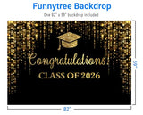 82" x 59" Graduation Party Backdrop Class of 2026 Black and Golden Glitter Bokeh Spot Photography Background Congrats Grad Prom Gold Dots Decor Photo Studio Booth Prop Cake Table Banner