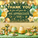 We Appreciate You Thank You Decorations Green Gold Banner Backdrop for Employee Staff Appreciation Gifts Pastor Teacher Doctor Retirement Party Decor