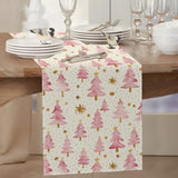 Christmas Table Runner 13X72 Inch, Pink Merry Christmas Trees Table Decors For Seasonal Winter Xmas Holiday Farmhouse Home Kitchen Dining Party