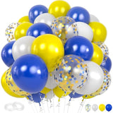 Yellow And Blue Balloons, 60Pcs 12Inch Blue Yellow White Balloons, Blue Gold Confetti Balloons Dark Blue Latex Helium Balloon For Birthday Graduation Baby Shower Socer Party Decoration