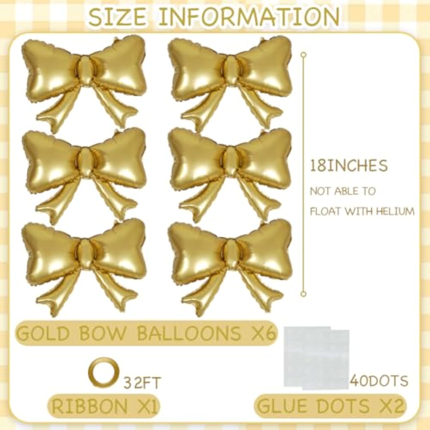 6 Pieces Bow Balloons, Gold Matte Metallic Foil Bowtie Balloon For Women Men Girls Boys Bow Happy Birthday Party, Wedding Bridal Shower, Baby Shower, Balloon Garland Accessories