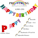 Pre-Strung Rainbow Happy Birthday Banner with Felt Ball Garland for Party Decor