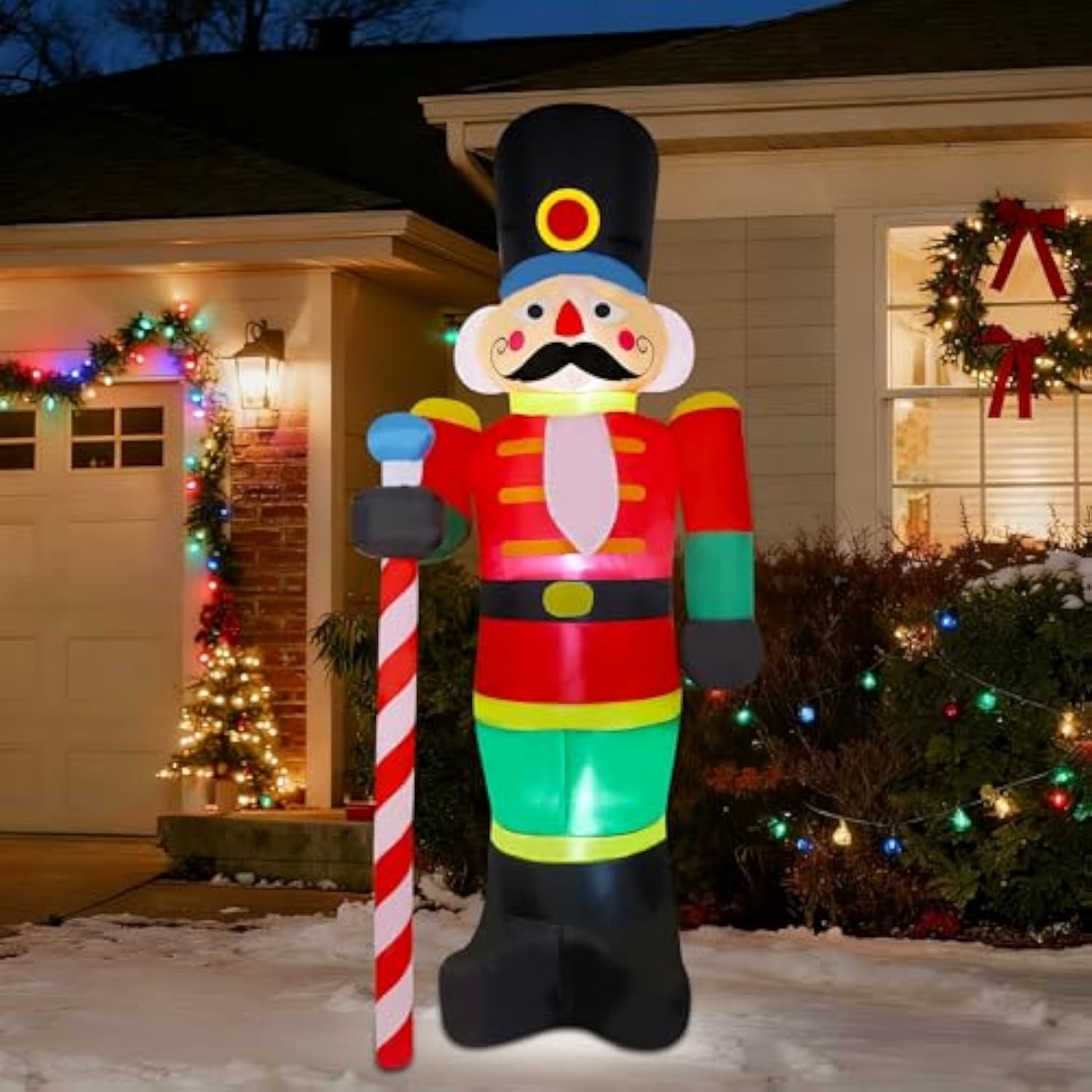 8 Ft Christmas Inflatable Nutcracker Soldier Outdoor Decorations, Blow Up Decorations Santa Soldier With Led Lights For