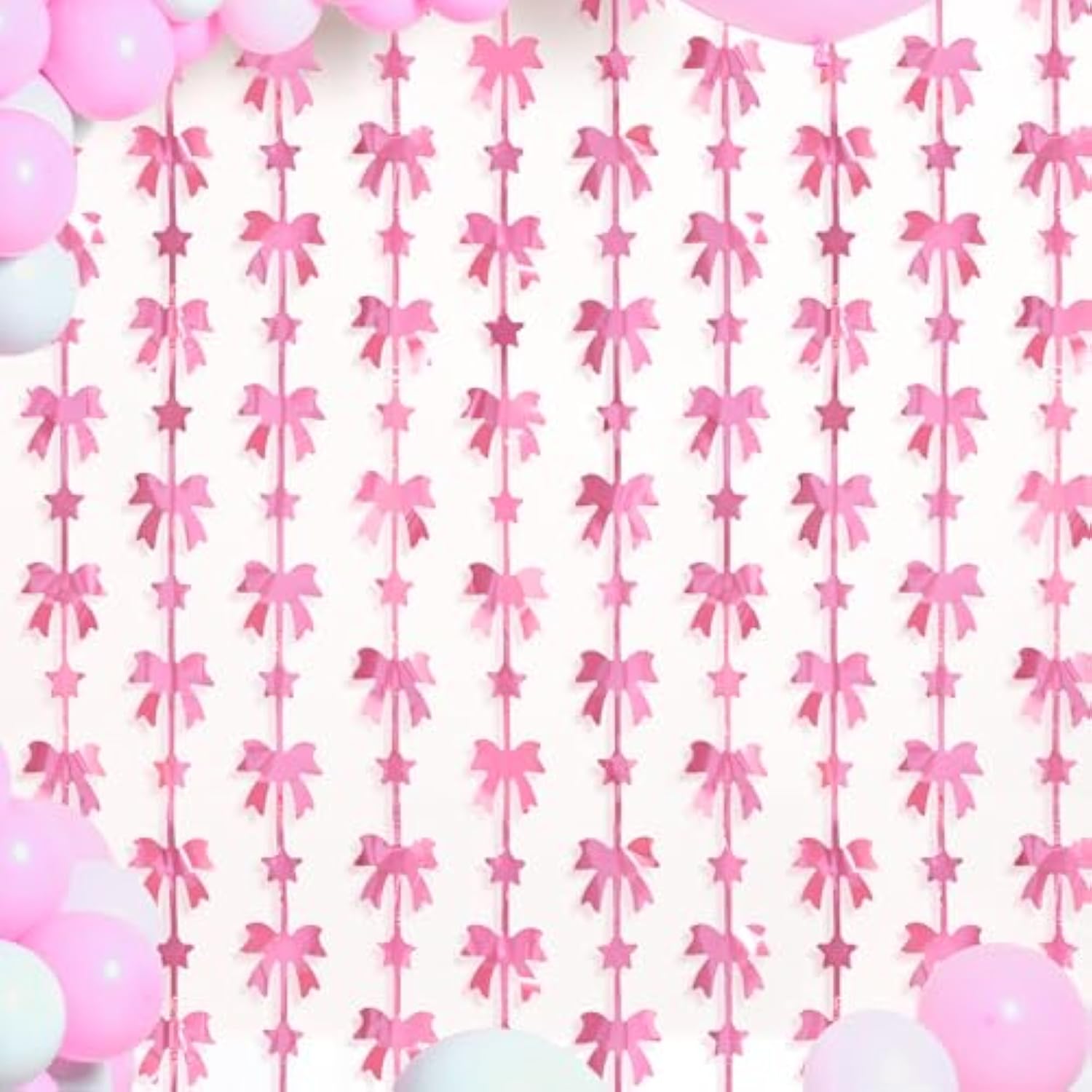 2 Pack Pink Bow Party Decorations, Foil Fringe Curtains & Photo Booth Backdrop for Girls