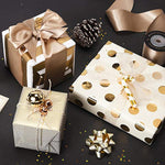 30 Inch Gold Wrapping Paper Roll - Jumbo Roll Gold Print For Birthday, Holiday, Wedding, Baby Shower Packing - 3 Rolls - 30 Inch X 120 Inch Per Roll