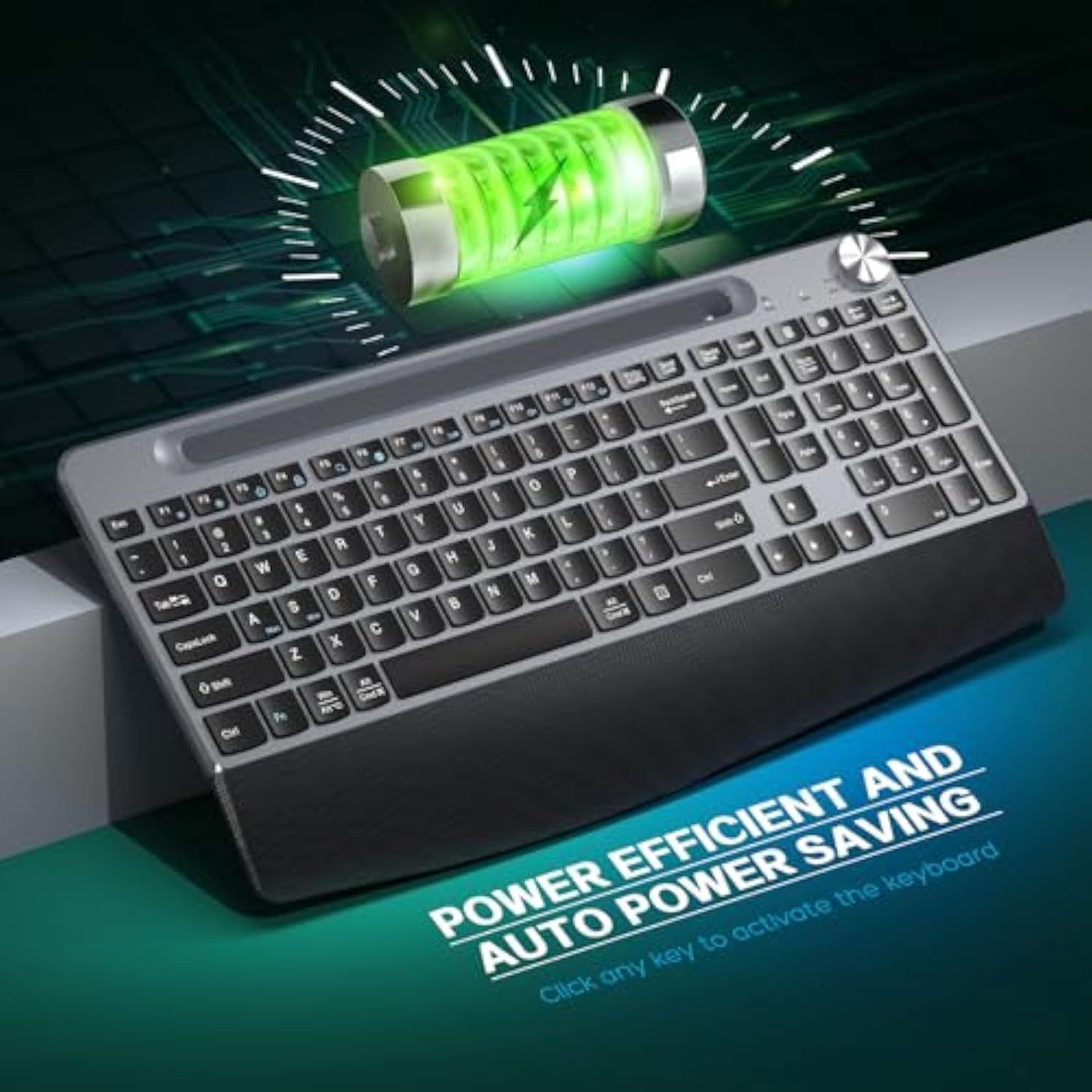 Ergonomic Wireless Keyboard With Wrist Rest-Low-Profile,Phone/Tablet Holder,Quiet Design?Windows & Mac Os?Full Size Cordless Usb Computer Keyboard For Desktop,Laptop, Pc, Mac, Windows-Black