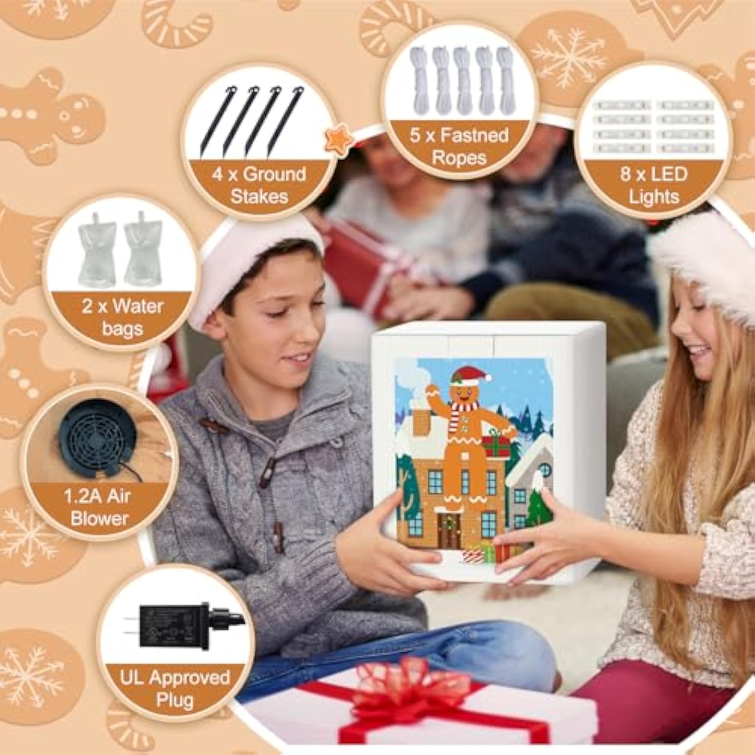 10Ft Christmas Inflatable Outdoor Decoration, Sitting Waving Gingerbread Inflatables Outdoor Decorations With Built-In L