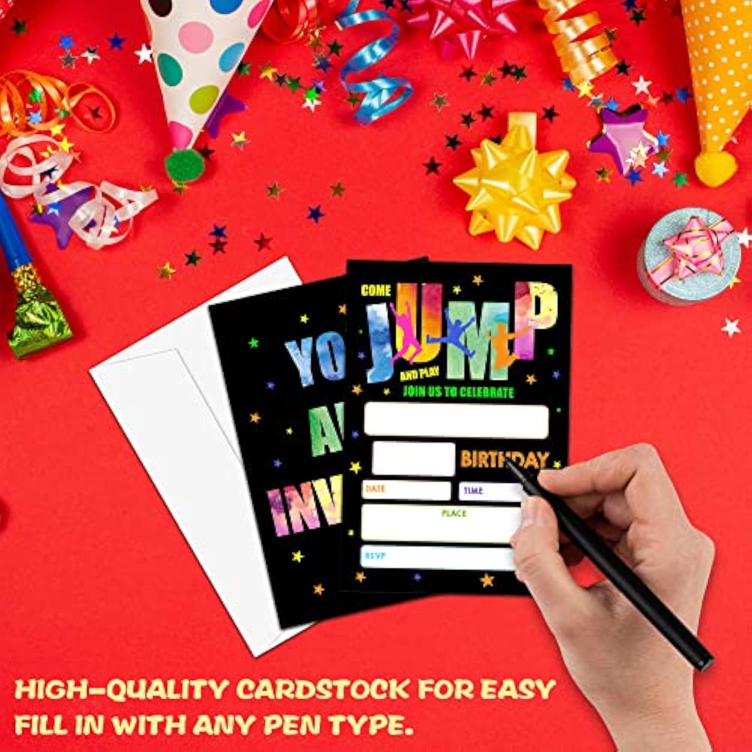 Trampoline Birthday Party Invitation, Bounce House, Jump Zone Fill-In Invites For Men & Women, 20 Invitations With Envelopes(4" X 6")?Personalized Adults Party Favors Decorations And Supplies-20