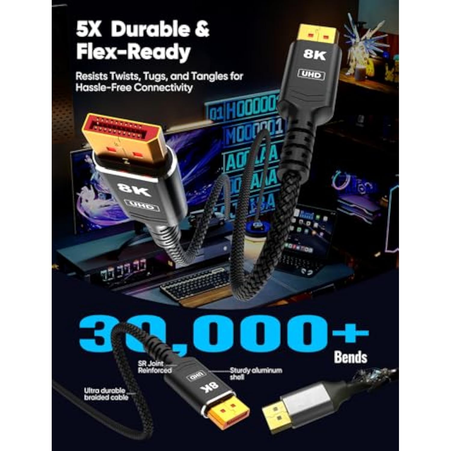 Vesa Certified 1.4 8K Displayport Cable 10Ft, Dp Cable 10Ft (8K@60Hz, 4K@144Hz