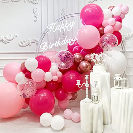 Pink Balloon Arch Kit, 150Pcs Hot Pink And White Confetti Balloons Garland For Happy Birthday Valentine'S Mother'S Girl'S Baby Shower Princess Party Decorations Baby Shower