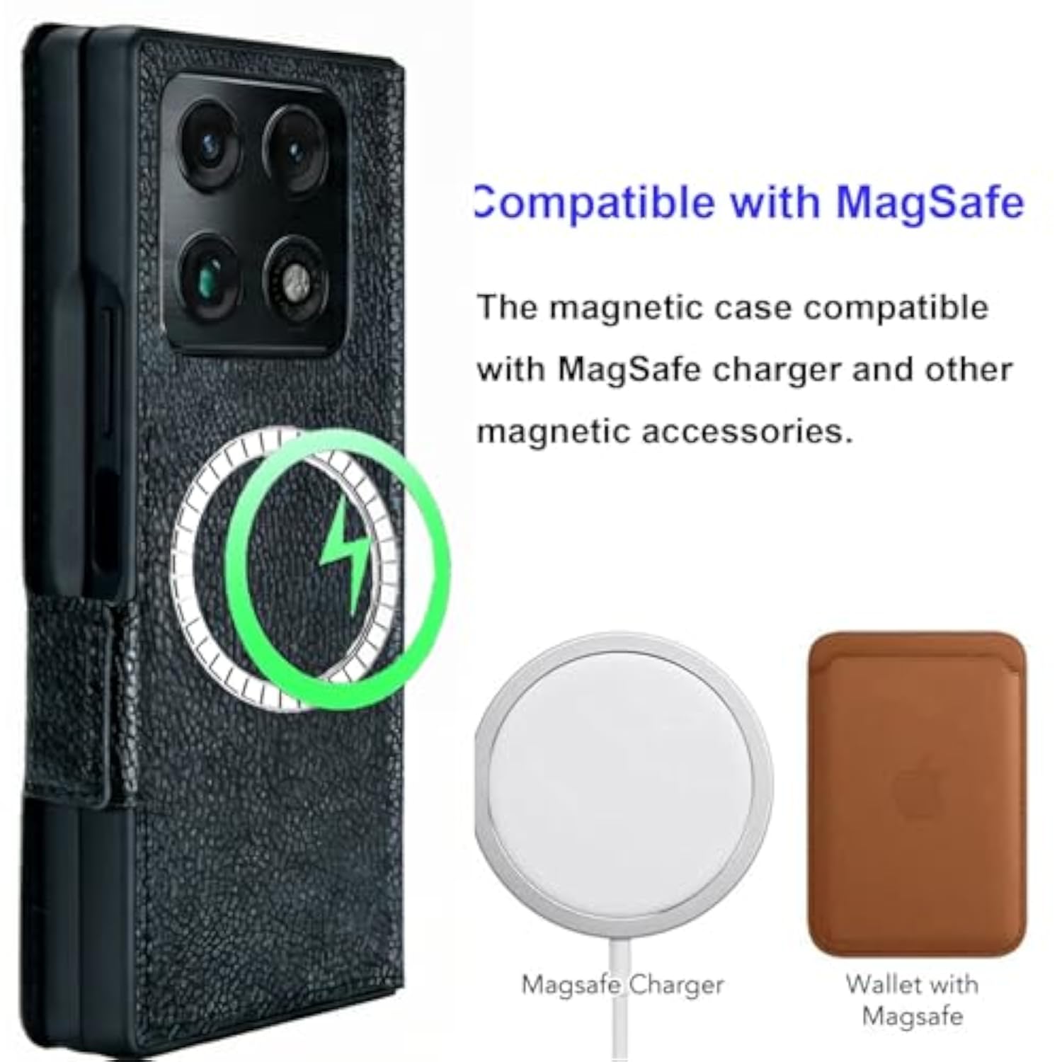 Motorola Moto Razr Fold Luxury Leather Wallet Case with Pen Holder and Card Slots, Compatible with MagSafe, Moto Pen Ultra Slot, RFID Blocking, Magnetic Slim Phone Cover
