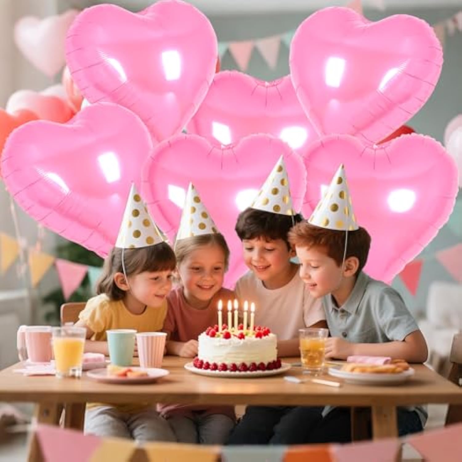32 Inch Giant Heart Balloons,6 Pcs Heart Shape Foil Balloons Love Balloon Valentine Balloon For Birthday Party Wedding Engagement Party Baby Shower Valentine Day Decorations (Pink)