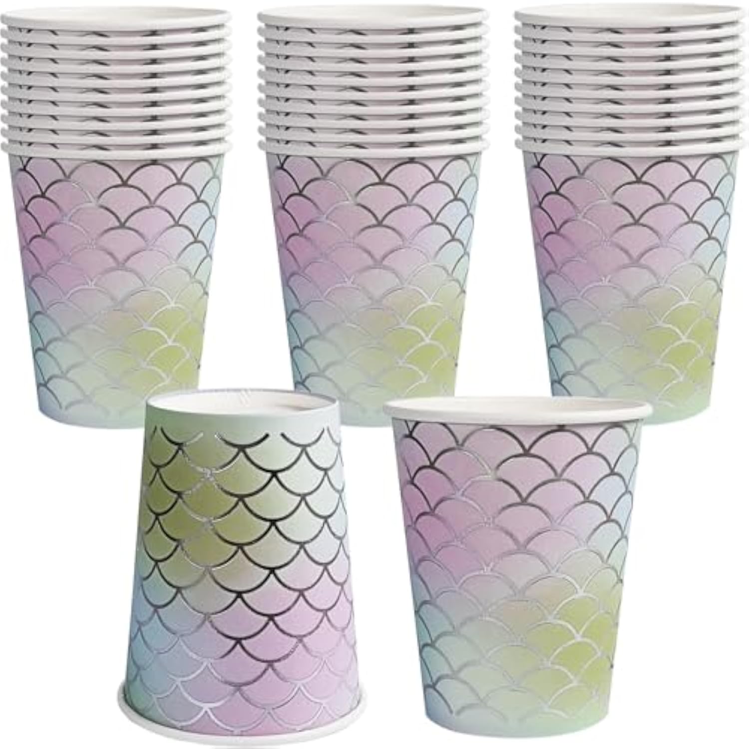 Gliter Mermaid Party Cups Gradient Color Paper Mermaid Scales Cups Undersea Themed Beverage Cup Mermaids Birthday Party Decor (30)