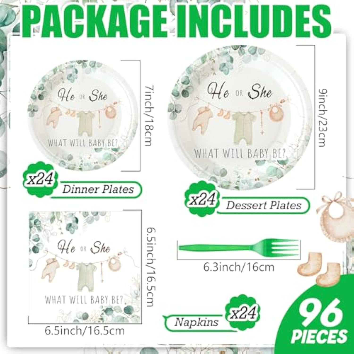 96 Pcs Greenery Gender Reveal Plates Napkins Gender Reveal Baby Shower Party Supplies Baby Shower Paper Tableware Set Dessert Plates Napkins Forks For 24 Guests