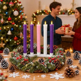 Flameless Advent Candles Battery Operated With Remote, Set Of 5 Wax Christmas Taper Nativity Candles, Led Advent Wreath Candles For Church Home Christian Decor, 3 Purple & 1 Pink & 1 White