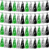 4P Black Silver Green Tassel Banner Garland Metallic Foil Fringe Banner Tinsel Tassels Streamer Banner Backdrop For Parade Floats, Graduation Decorations, Halloween, Christmas Decorations