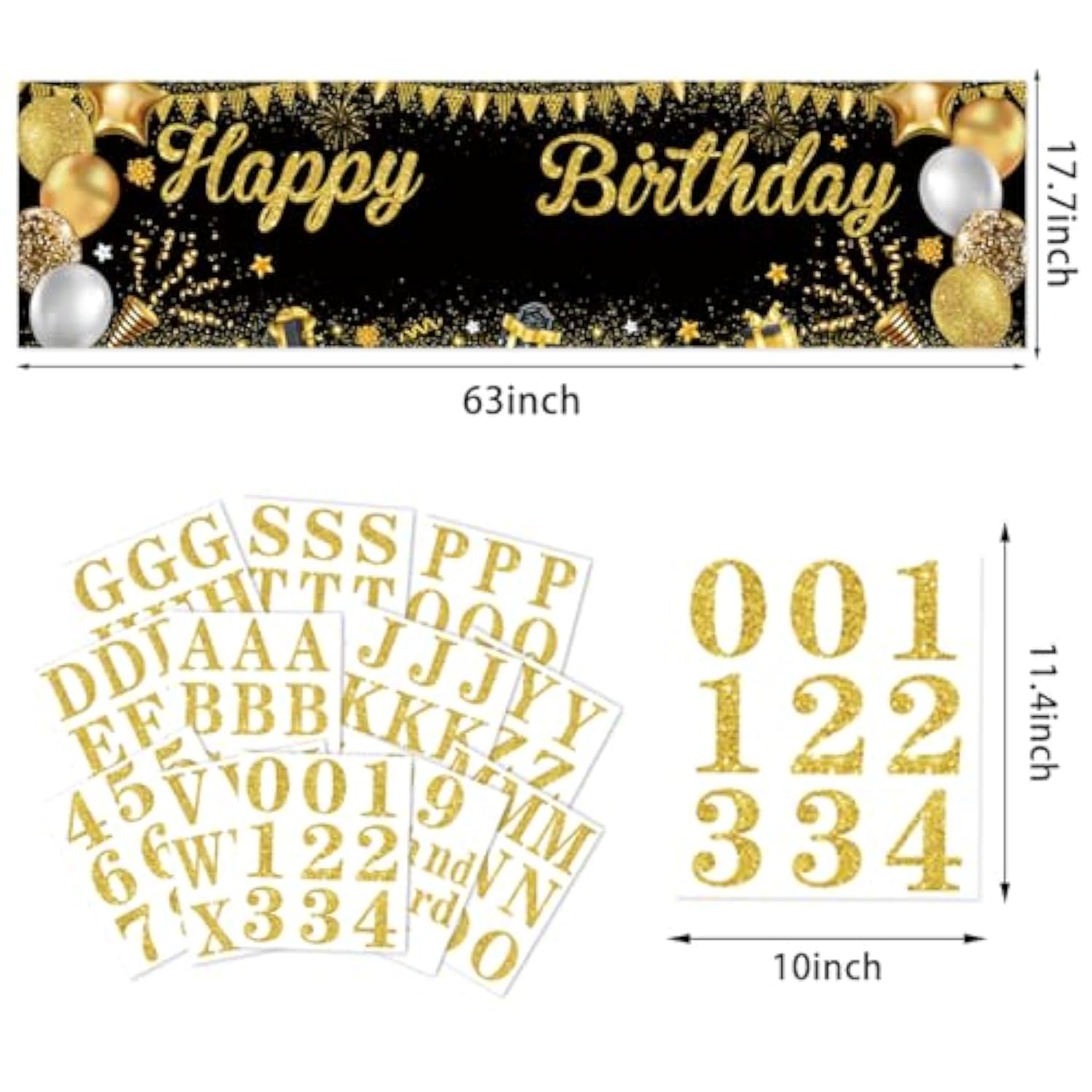 Personalized Birthday Banner, Custom Name & Age Stickers for Indoor/Outdoor Parties (Black & Gold)