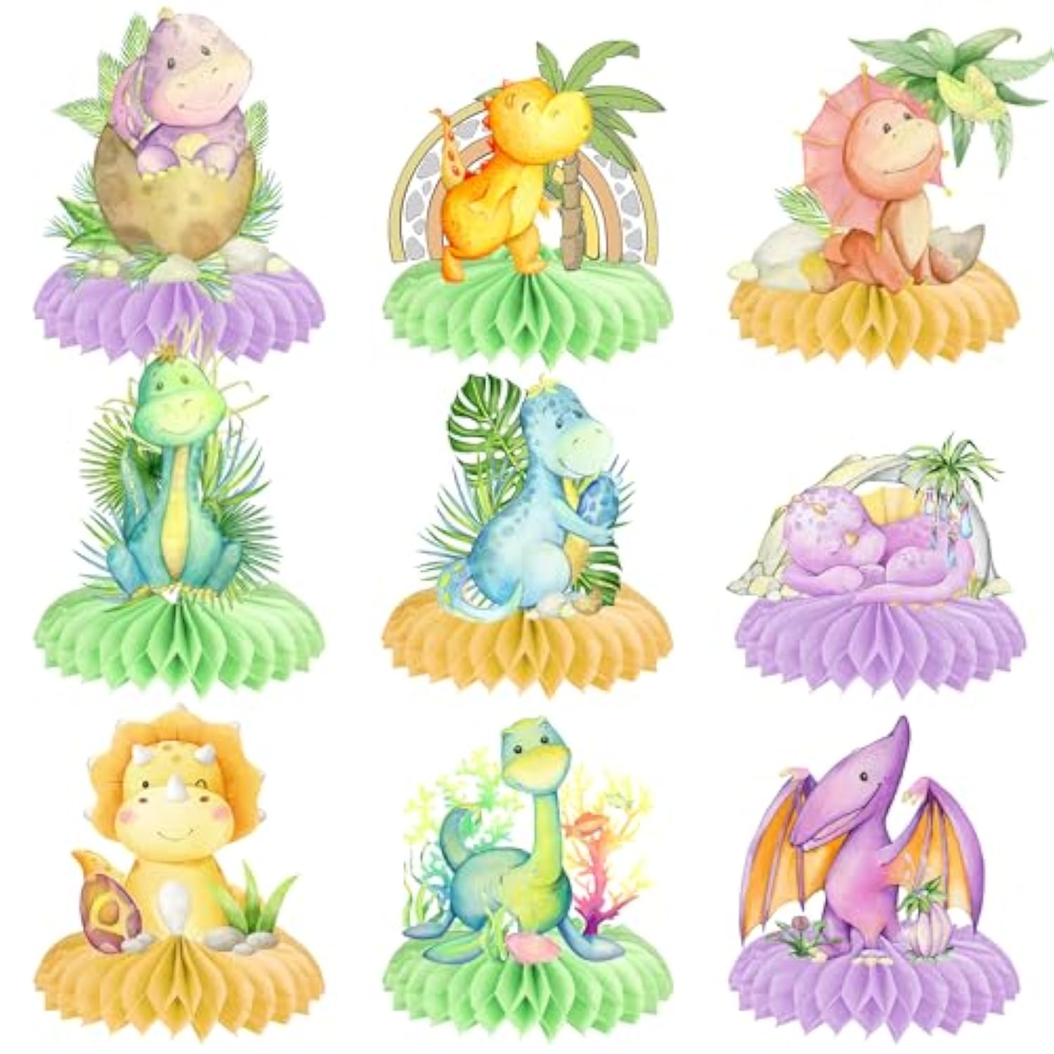 Dinosaur Honeycomb Centerpieces 9Pcs For Table Decorations Dino Baby Shower Decorations Dinosaur Party Favors Supplies Dinosaur Centerpieces For Baby Kids Girls Boys