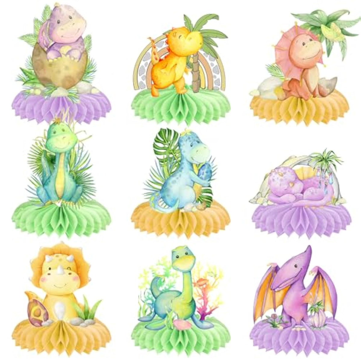 Dinosaur Honeycomb Centerpieces 9Pcs For Table Decorations Dino Baby Shower Decorations Dinosaur Party Favors Supplies Dinosaur Centerpieces For Baby Kids Girls Boys