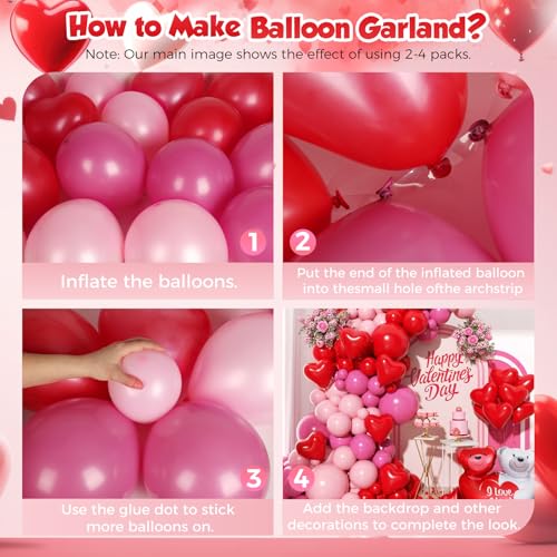 Valentines Day Balloons Garland Arch Kit, Pink Red and Red Heart Balloons for Valentine's Birthday Galentine's Day Wedding Anniversary Engagement Romantic Party Decorations Special Night