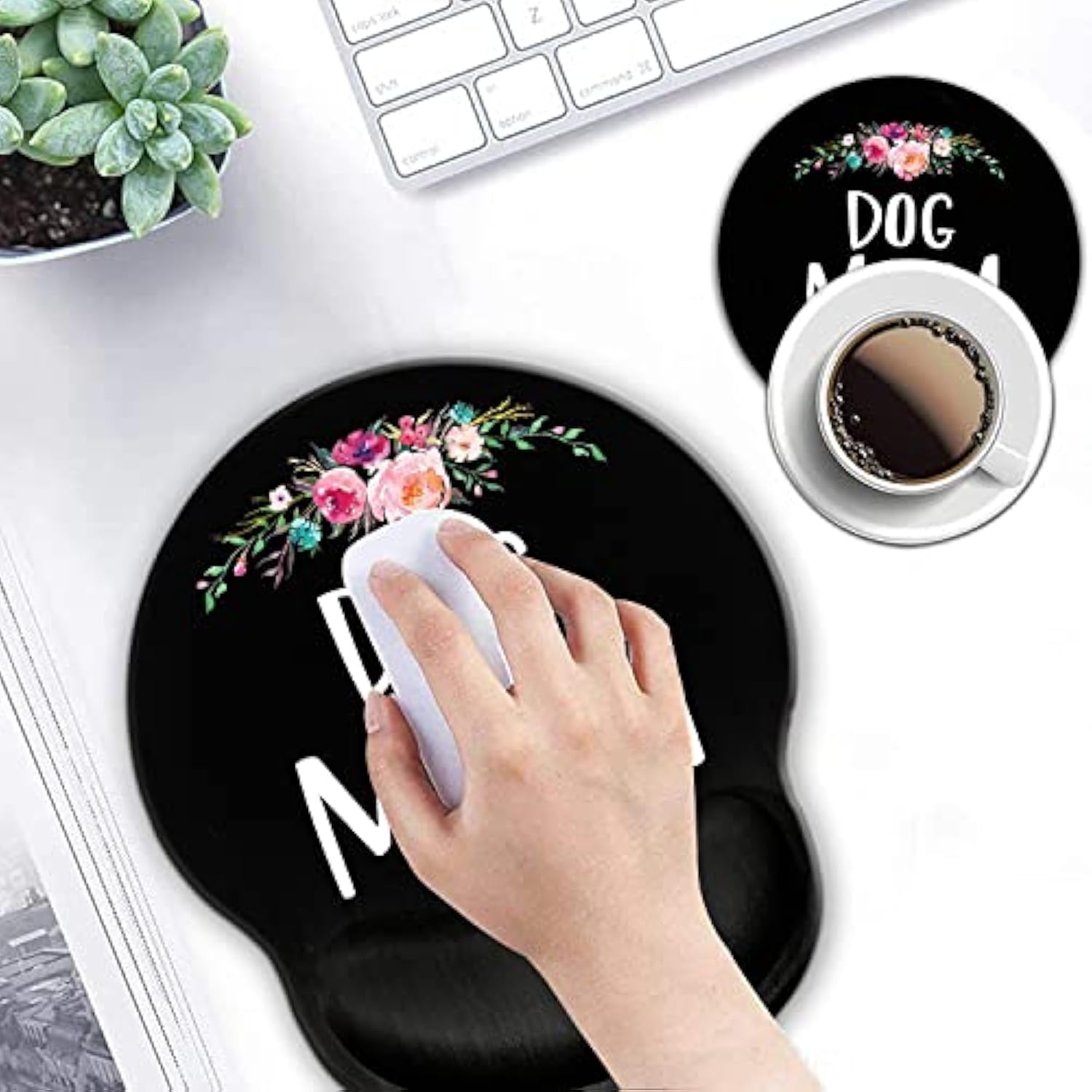 Mouse Pad With Wrist Support Gel Ergonomic Mouse Pads With Rest Support Mouse Pad For Home Office Gaming Working Easy Typing & Pain Relief + Coaster, Dog Mom Floral Design