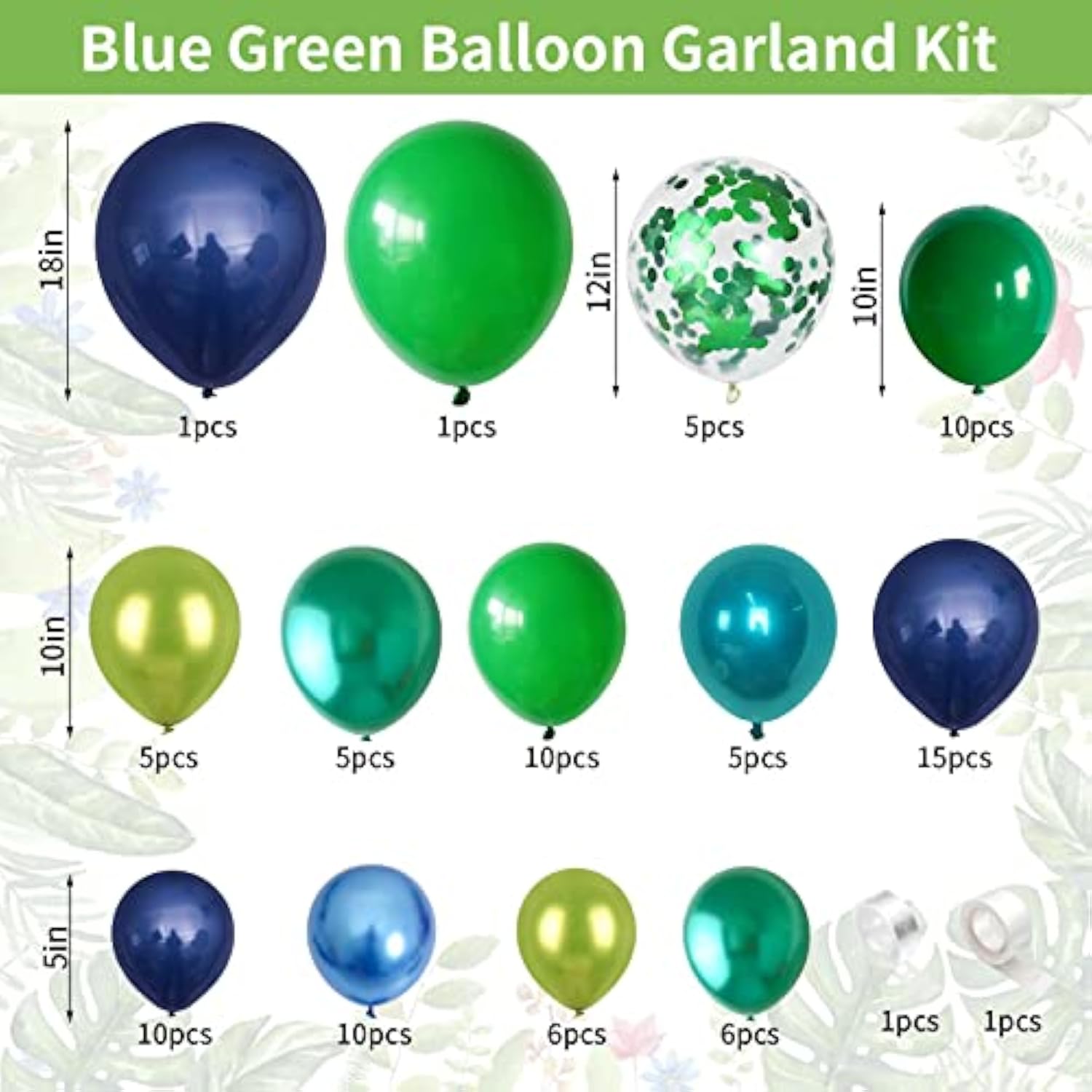 Blue & Green Balloon Garland Kit: Navy, Chrome, and Confetti Party Decor