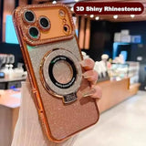 Clear Glitter Diamond Magnetic Case for iPhone 17 Pro with Sparkly Kickstand Ring Holder and Shockproof Protective Cover