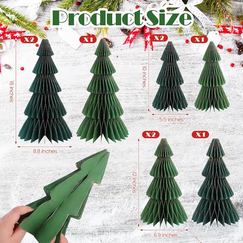 9 Pcs Honeycomb Paper Christmas Trees, 3D Christmas Honeycomb Table Centerpiece, 16, 12 & 10 Inch Winter Ornaments, Glitter Edge Xmas Tree for Home Holiday Xmas Party Decorations, Green