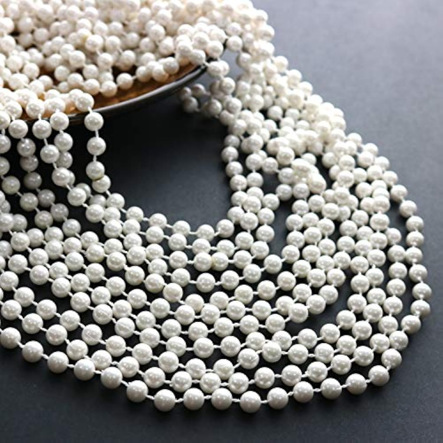 24 Pcs 7Mm White Pearl Bead Necklaces, Bulk Faux Pearl Necklaces, Mardi Gras Beaded Necklaces For Wedding, Birthday, Tea Party Favors, Gatsby Theme Decorations