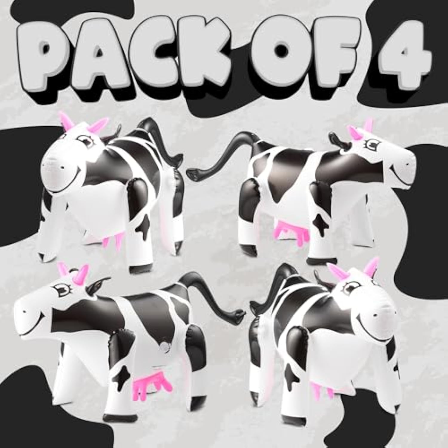 Inflatable Cows (Pack Of 4) 17-Inch Cows, Fun Blow Up Animal Farm Party Decorations, Rodeo Decor, Pool Toy Floats For Kids Birthday Party Supplies By