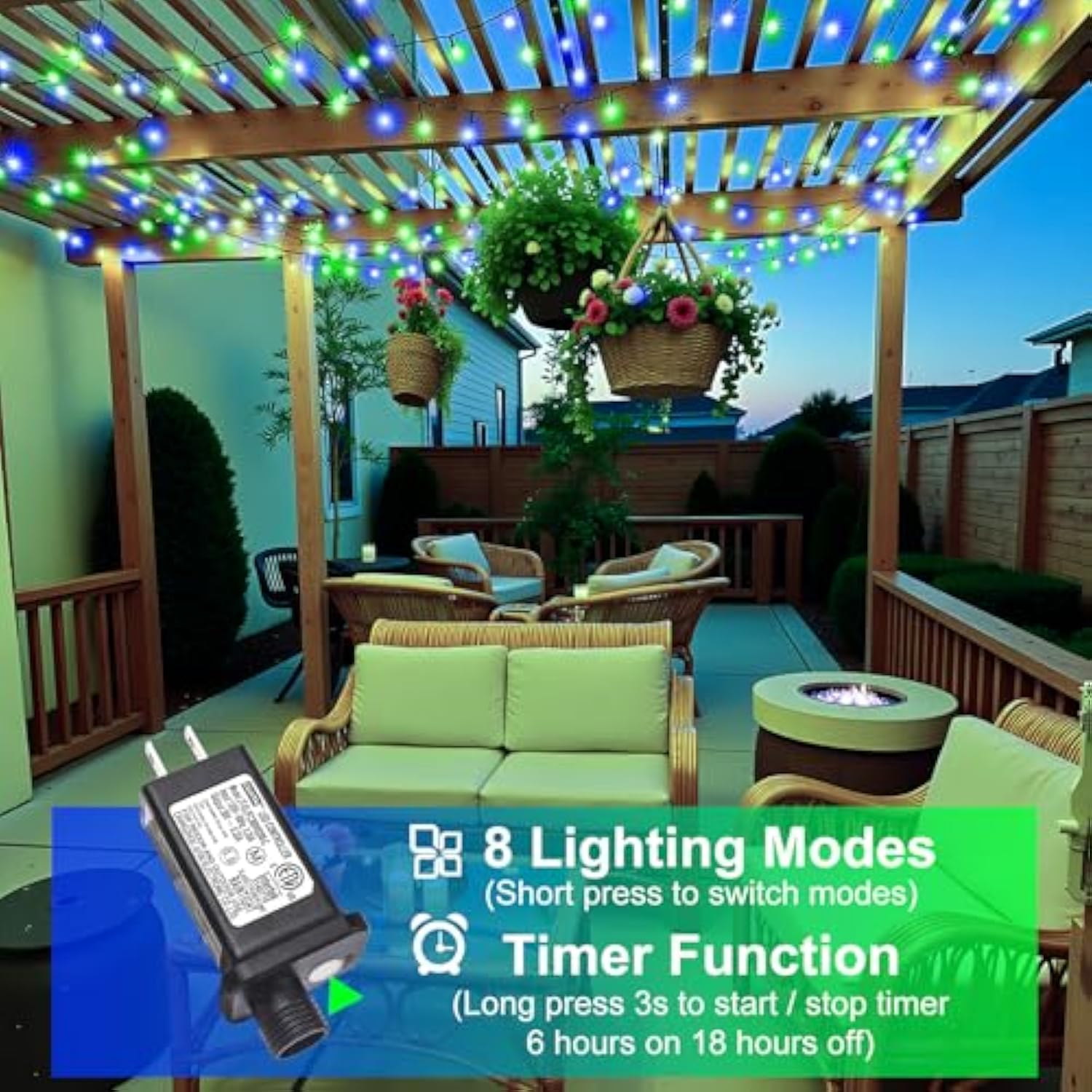 100Ft 300 Led Christmas Lights Outdoor, Christmas Tree Lights With 8 Modes Waterproof, Plug In Green Wire String Twinkle