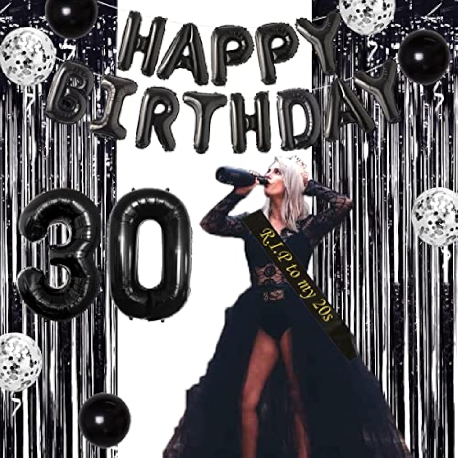 30Th Birthday Decorations For Him Her Black Death To My Twenties Banner Rip To My 20S Sash Number 30 Happy Birthday Balloon Banner Foil Curtain For Funny Thirtieth Party Supplies