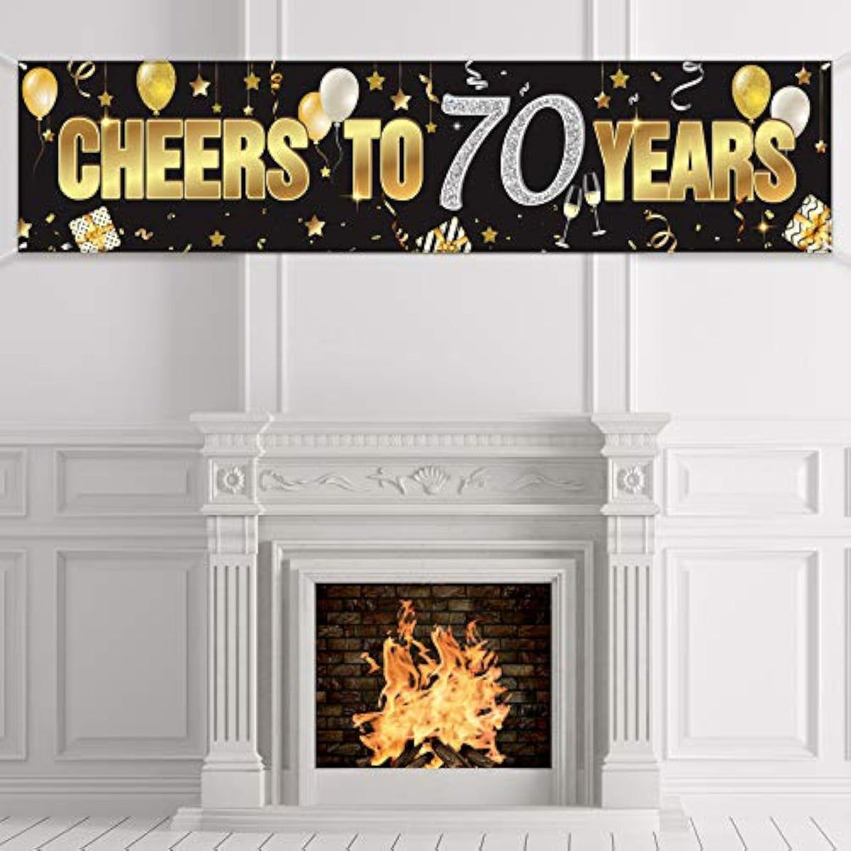 Happy 70th Birthday Banner Gold Glitter Sign for Anniversary & Celebration Decor