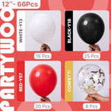 66 Pc Red Black White Confetti Balloons 12 Inch for Party and Celebration