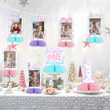 Winter Onederland 1st Birthday Party Decoration, 8pcs Winter Onederland Photo Honeycomb Centerpiece Pink Purple Blue Snowflake Table Topper for Winter Onederland 1st Birthday Girl Decoration