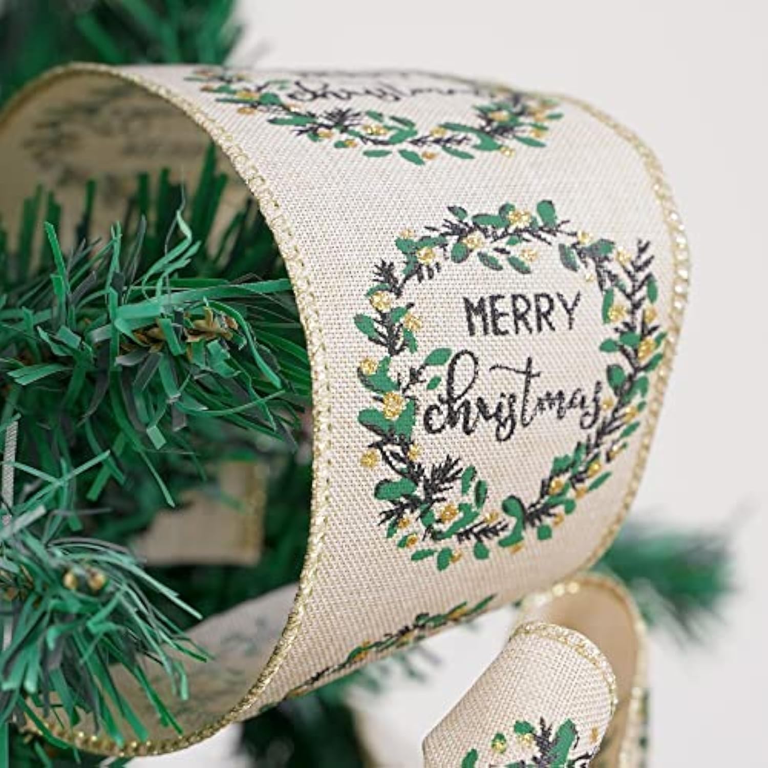 Merry Christmas Rustic Chrsitmas Wreath Ribbon 2.5 Inch For X-Mas Tree, Wreaths, Bows, Gift Wrapping, Home Decor Crafts-10 Yards