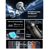 54W USB C Car Charger, Fast Dual Port All-Metal Adapter for iPhone & Samsung