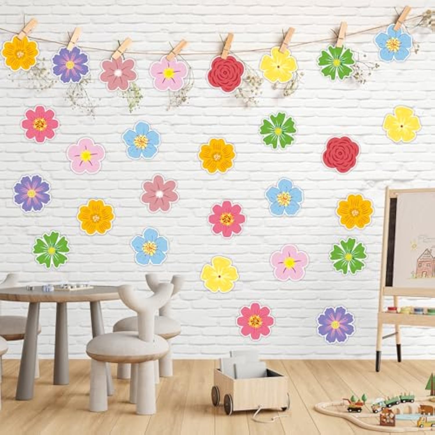 54Pcs Spring Summer Floral Paper Cutouts - Flower Cut-Outs For Spring Bulletin Board, Party Home Classroom Wall Decoration, Back To School Decor