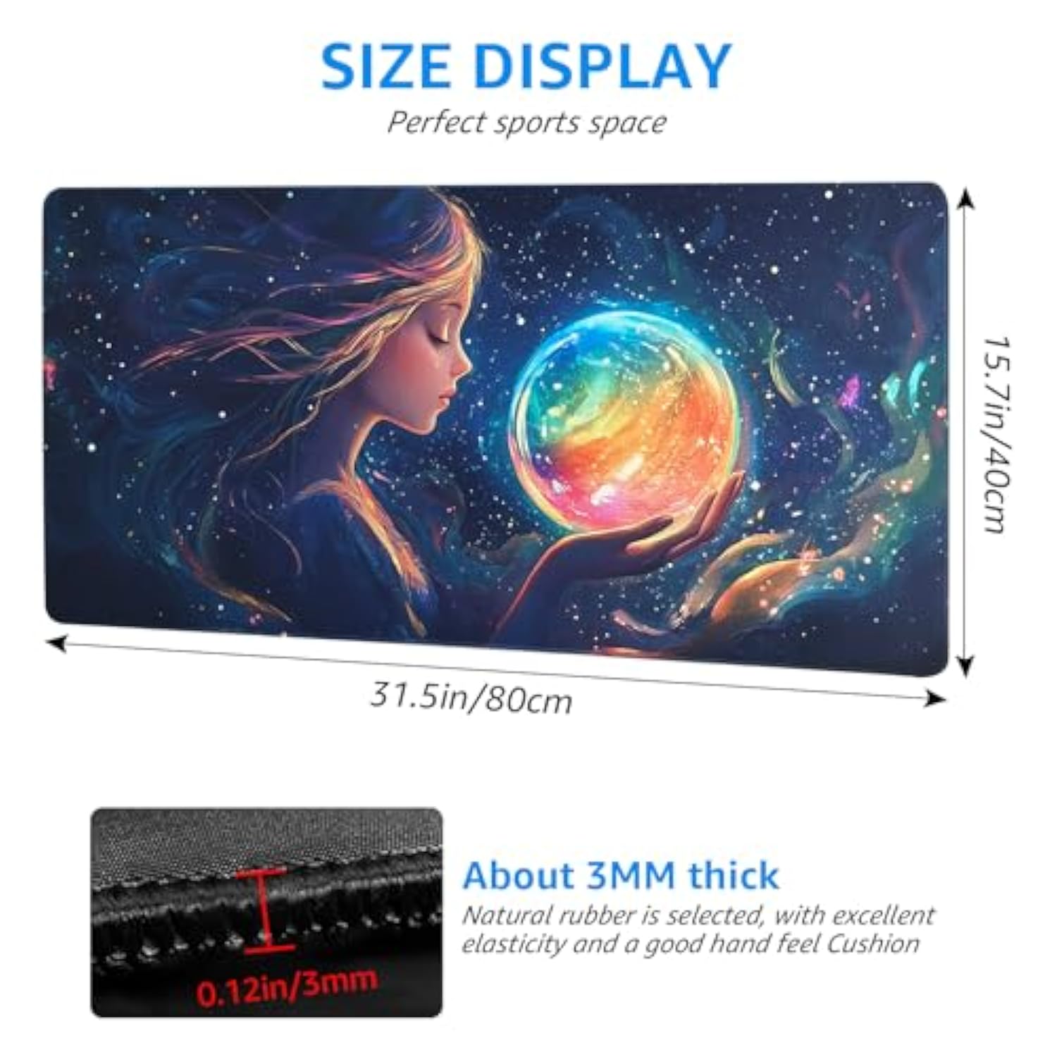 Extended Xxl Desk Mat, Fantasy Space Gaming Mouse Pad,Mouse Pad Gaming For Gamer, Office & Home?31.5X15.7 Inches,Mouse Pad Anime With Rainbow Planet,Computer Mats For Desktop