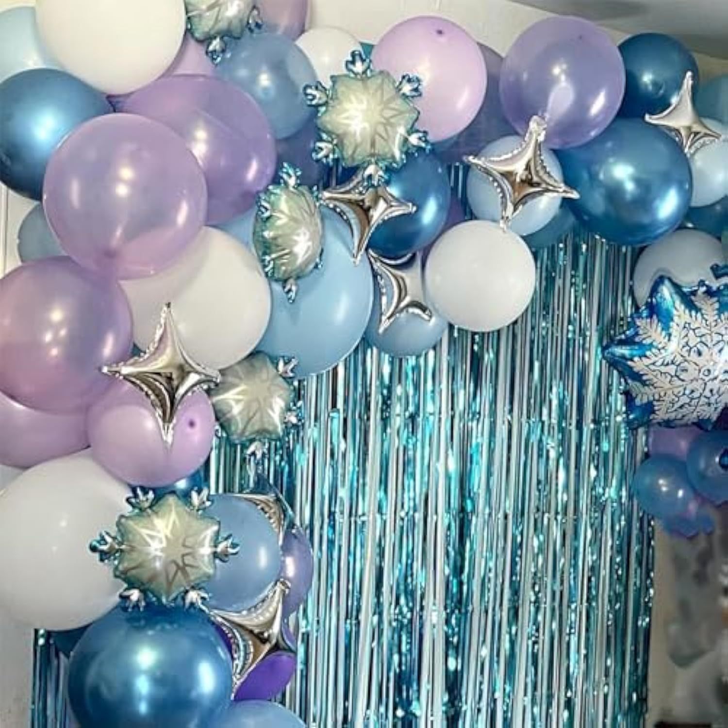 Frozen Balloons, 60 Pcs 12 Inch Purple Blue Balloons White And Snow Confetti Latex Balloons For Girls Frozen Theme Party Supplies Ice Snow Theme Birthday Baby Shower Winter Party Decorations