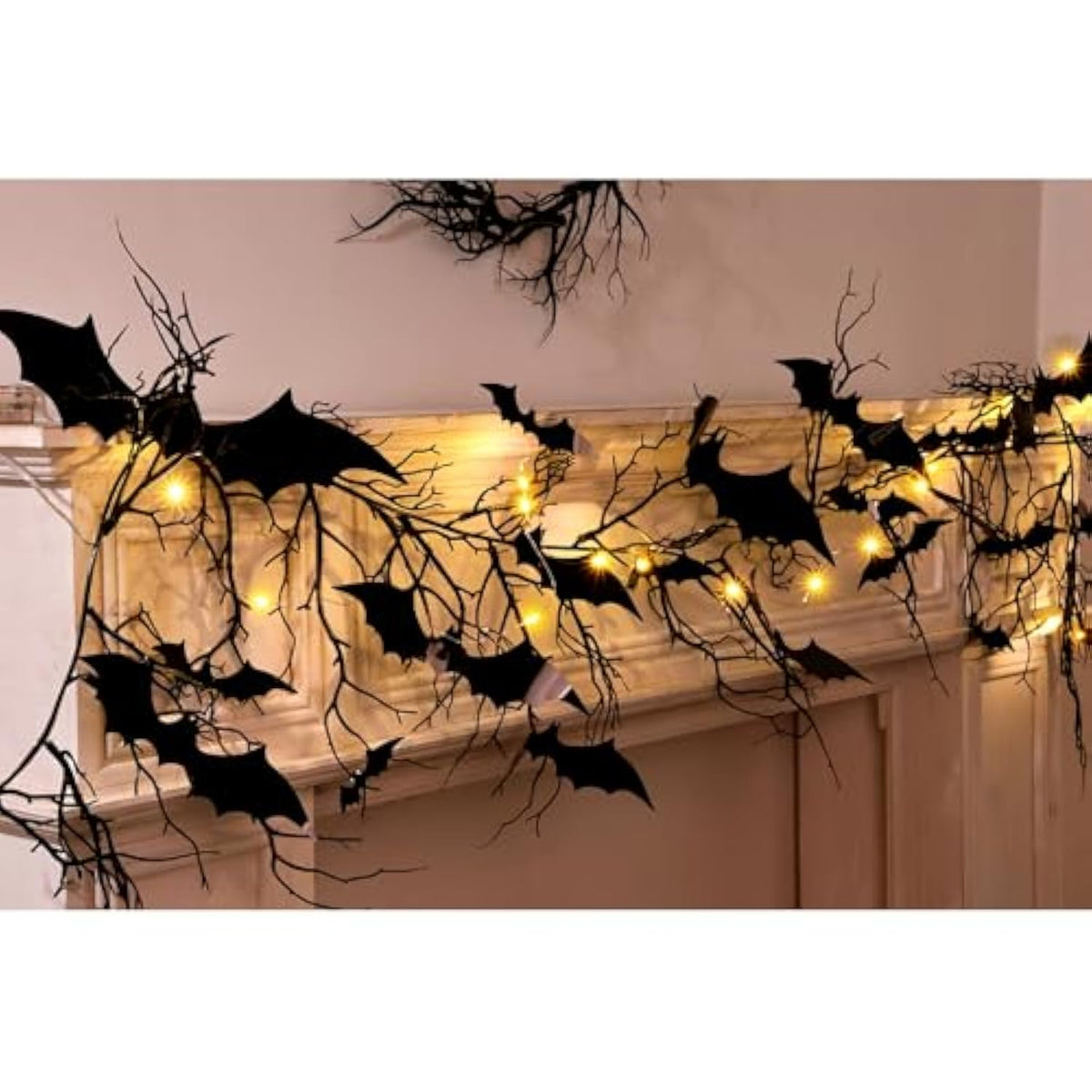 Gothic Halloween Banner: 1Pc Haunted Bat Dark Dead Branch Halloween Party Banner With Led Lights, Decorative Bat Vine Twig Garland Decorations For Home Wall Mantel Doorways Front Decor