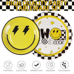 96 Pcs Two Cool Dude Birthday Party Decorations 350 Gsm 2Nd Birthday Party Supplies Tableware Set For Two Year Old Happy Dude Yellow Black Lightening Checkered Party Baby Shower Decor Serves 24 Guests